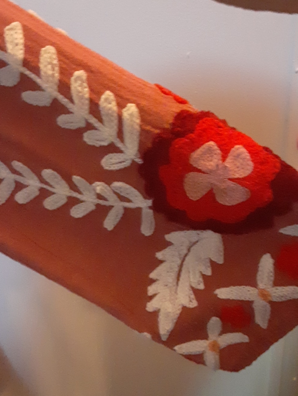 Embroidered Peasant Tunic Top - Dusty Rose with White & Red Floral Embroidery - Picture 6 of 13